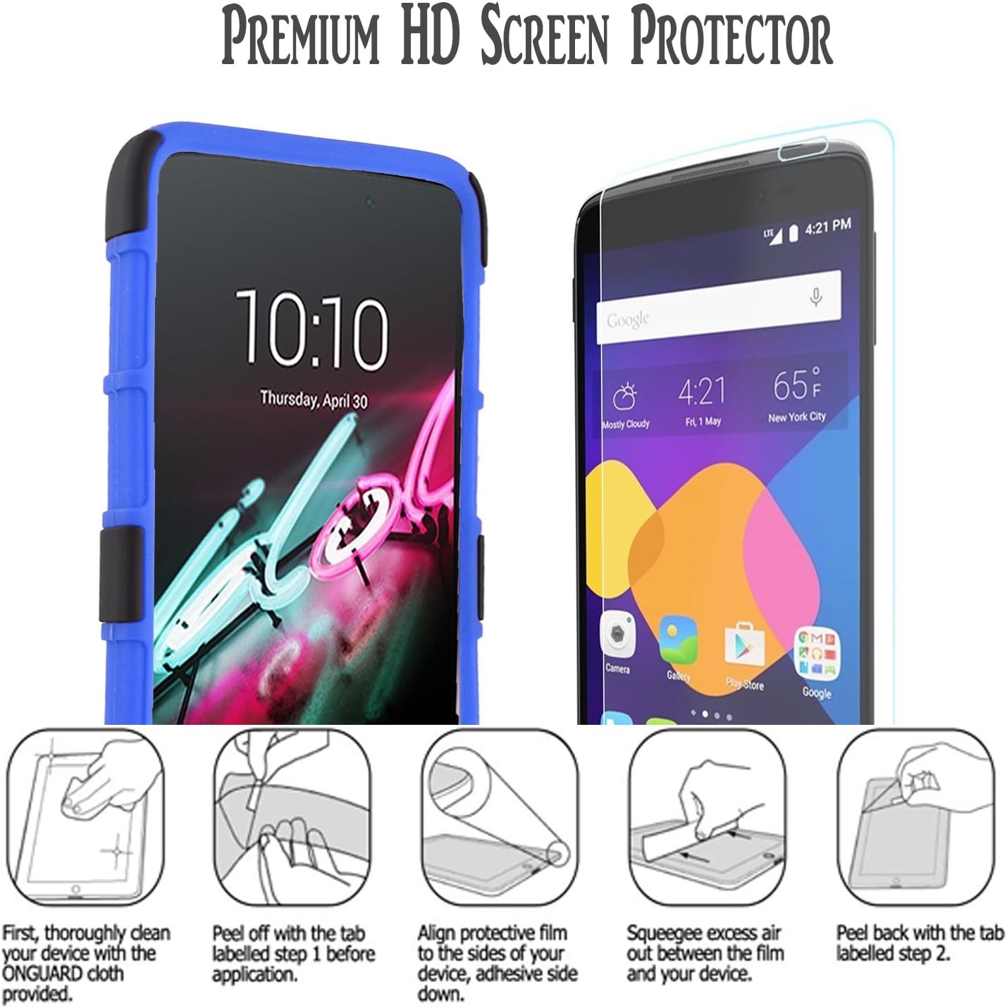Idol 3 Case,(5.5 Inch), Alcatel Idol 3 Starshop Full Protection Dual Layers Hybird Case with Kickstand and Locking Belt Swivel Clip Blue + Premium HD Screen Protector