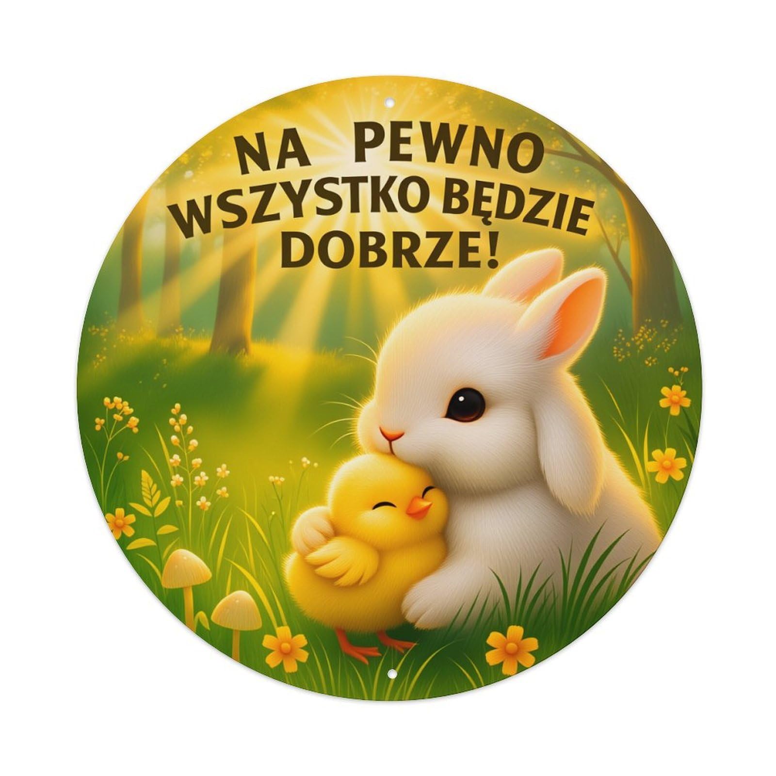 Bunny Hugs Chick Spring Forest Round Tin Sign Vintage Style Metal Sign Home Bar Garden Wall Plaque Decor Metal Poster 8x8 Inch