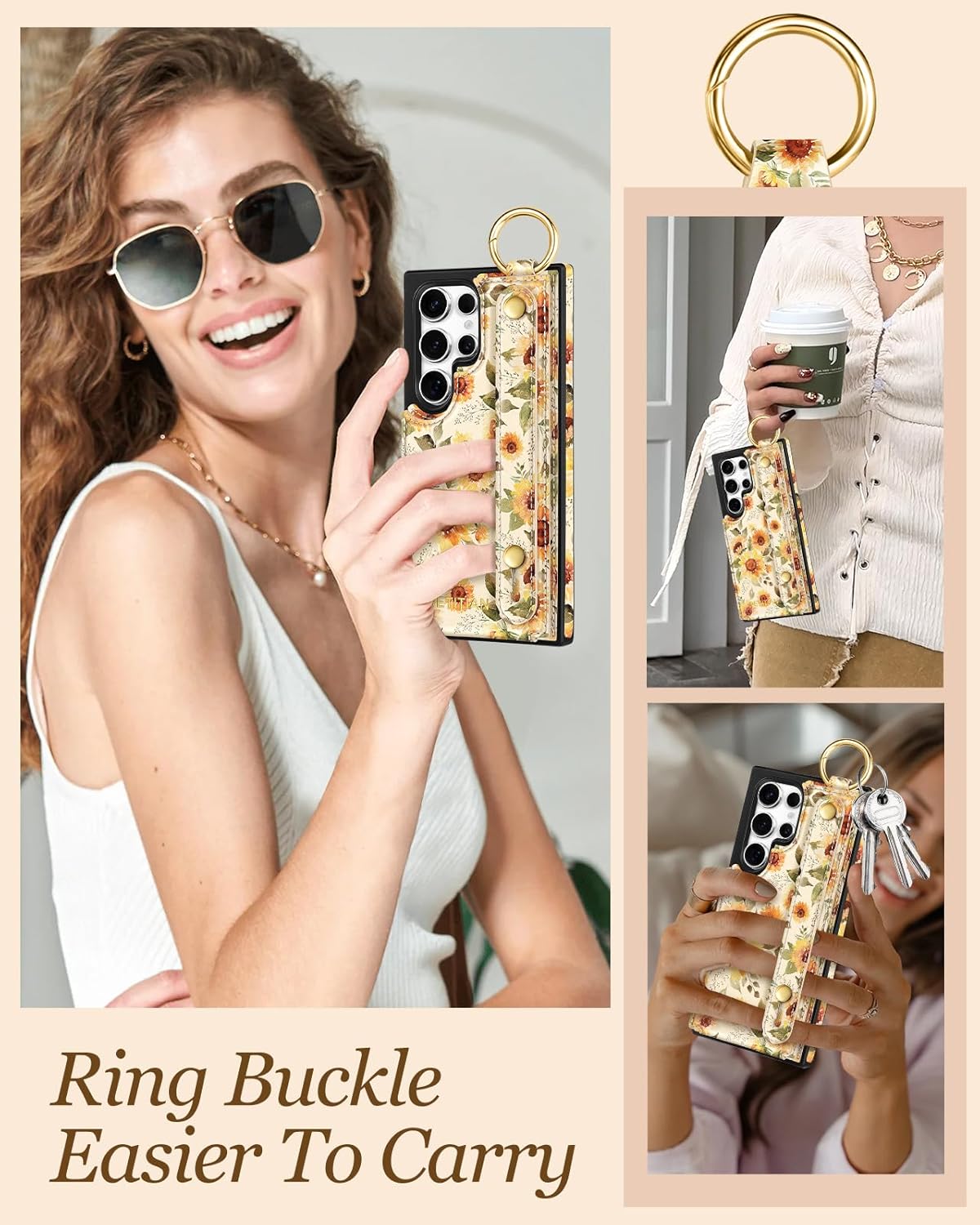 Petitian for Samsung Galaxy S25 Ultra Case with Wallet - Women Girls Cute Girly Aesthetic Unique Design Leather Credit Card Holder Cardholder Stand Wristband for S25 Ultra, Sunflower - Image 6