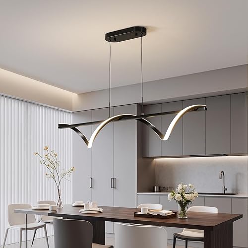 Miniatura 2 de ziidoo Iluminación de isla de cocina, lámpara de comedor regulable de 43.3 pulgadas sobre mesa, LED lineales de onda negra, lámparas colgantes