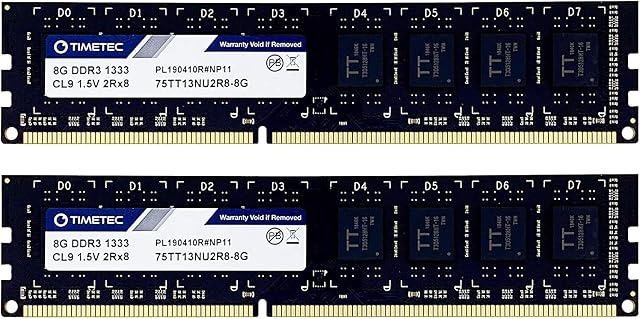 Timetec Hynix IC 16GB Kit (2x8GB) DDR3 PC3-10600 1333MHz Non ECC Unbuffered 1.35V/1.5V Dual Rank 240 Pin UDIMM Desktop PC Computer Memory Ram Module Upgrade