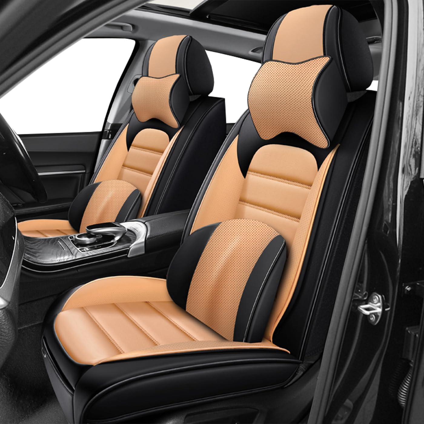 Car Seat Covers for X2,for BMW X2 2018-2025 2026,Waterproof Leather Seat Covers,Compatible Airbag,Front Set Comfort Car Seat Protectors for Most Cars(Pillows,Black&amp;Orange)