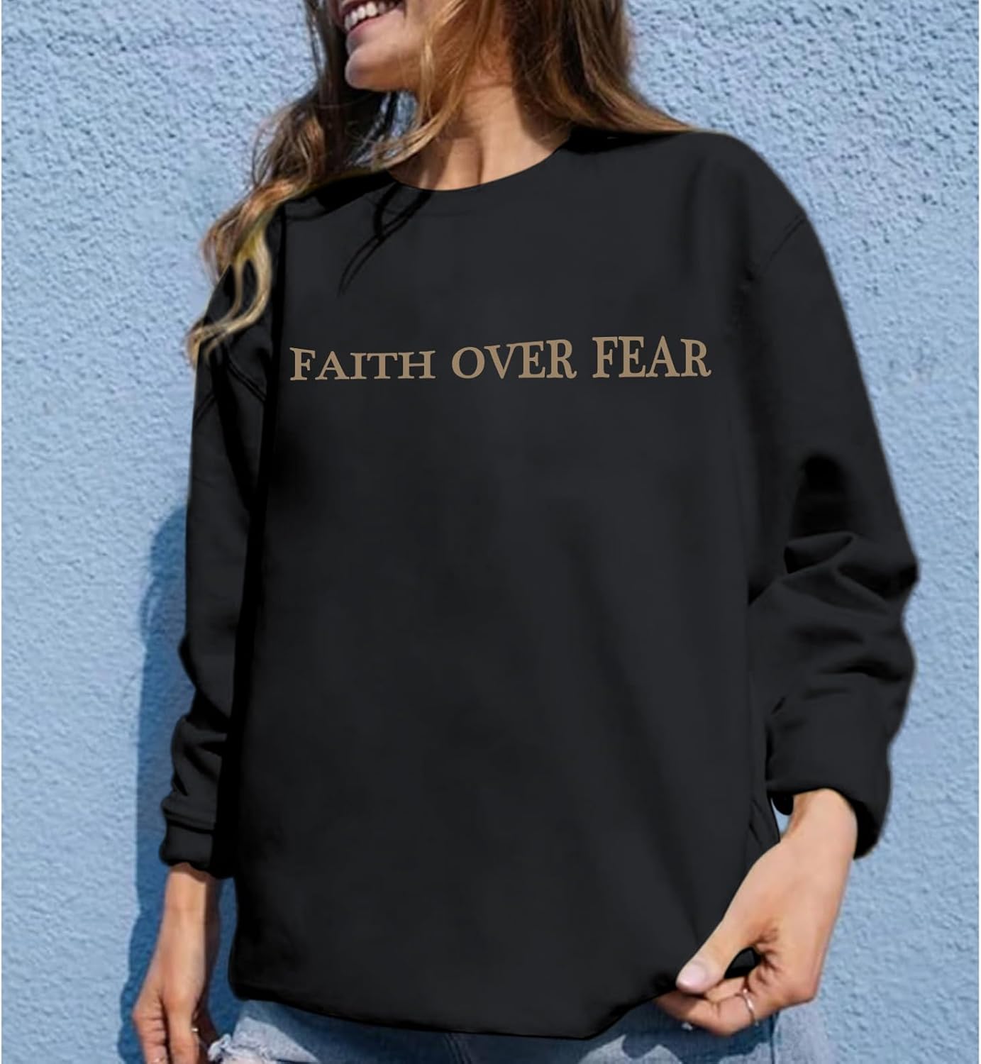 Christian Sweatshirt Women Jesus God Faith Over Fear Religious Sayings Shirt Bible Verse Long Sleeve Pullover Top - Image 3