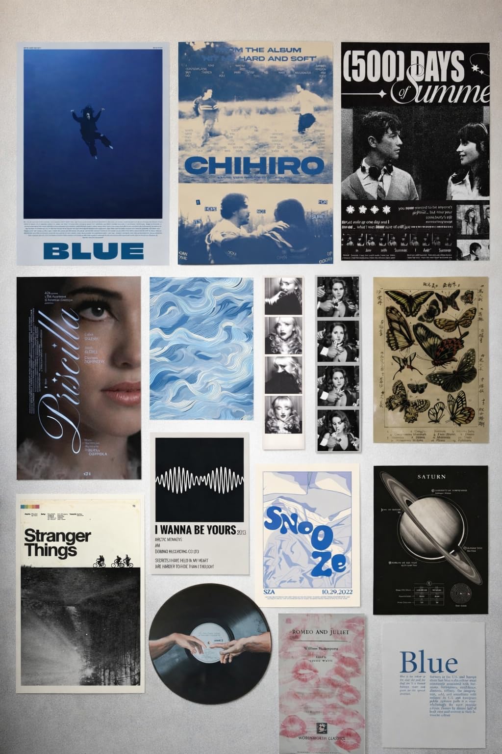 Aesthetic Wall Art Poster Set, 15+ Piece Room Decor Collection, Glossy Finish, Blue and Black Theme, Music and Movie Prints-image-1