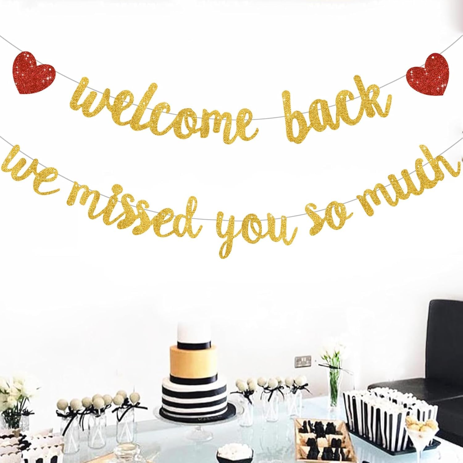 DecoGlee Glitter Gold Welcome Back We Missed You So Much Banner,NO DIY,for Welcome Home Celebration Decorations Family Gathering,Back to School Events Military Homecoming Decoration - Image 4