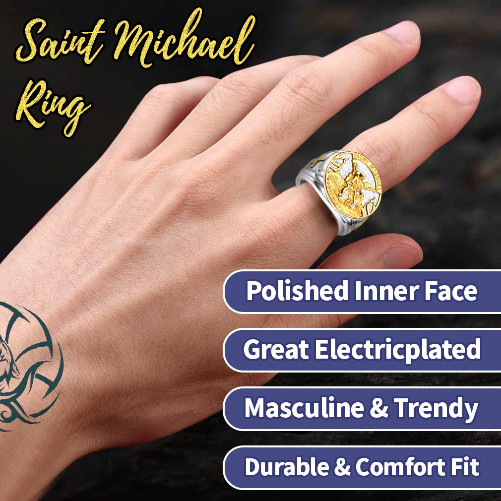 FaithHeart Anello Uomo San Michele Amuleto in Acciaio Inox 316L Antiallergico Argento Nero Retro Rilievo 3D Misure IT 14-32 Disponibili Gioielli Talismano Regalo Compleanno