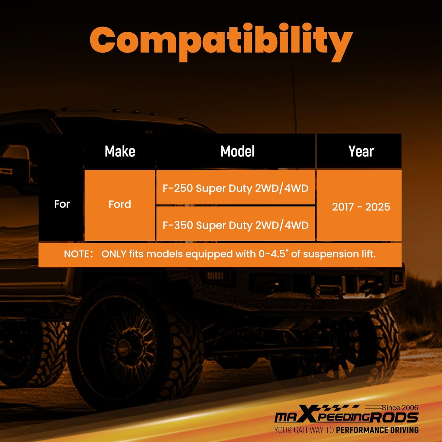 maXpeedingrods 0-4.5" Rear Shocks for Ford F-250 F-350 2017-2025 Super Duty, G1 Version