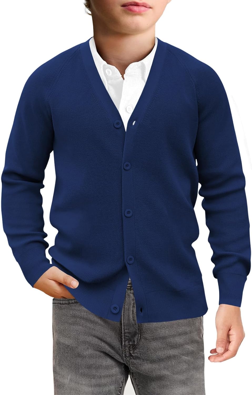 Haloumoning Boys Cardigan Sweater Kids Casual V Neck Button Down Uniform Sweaters 5-14 Years