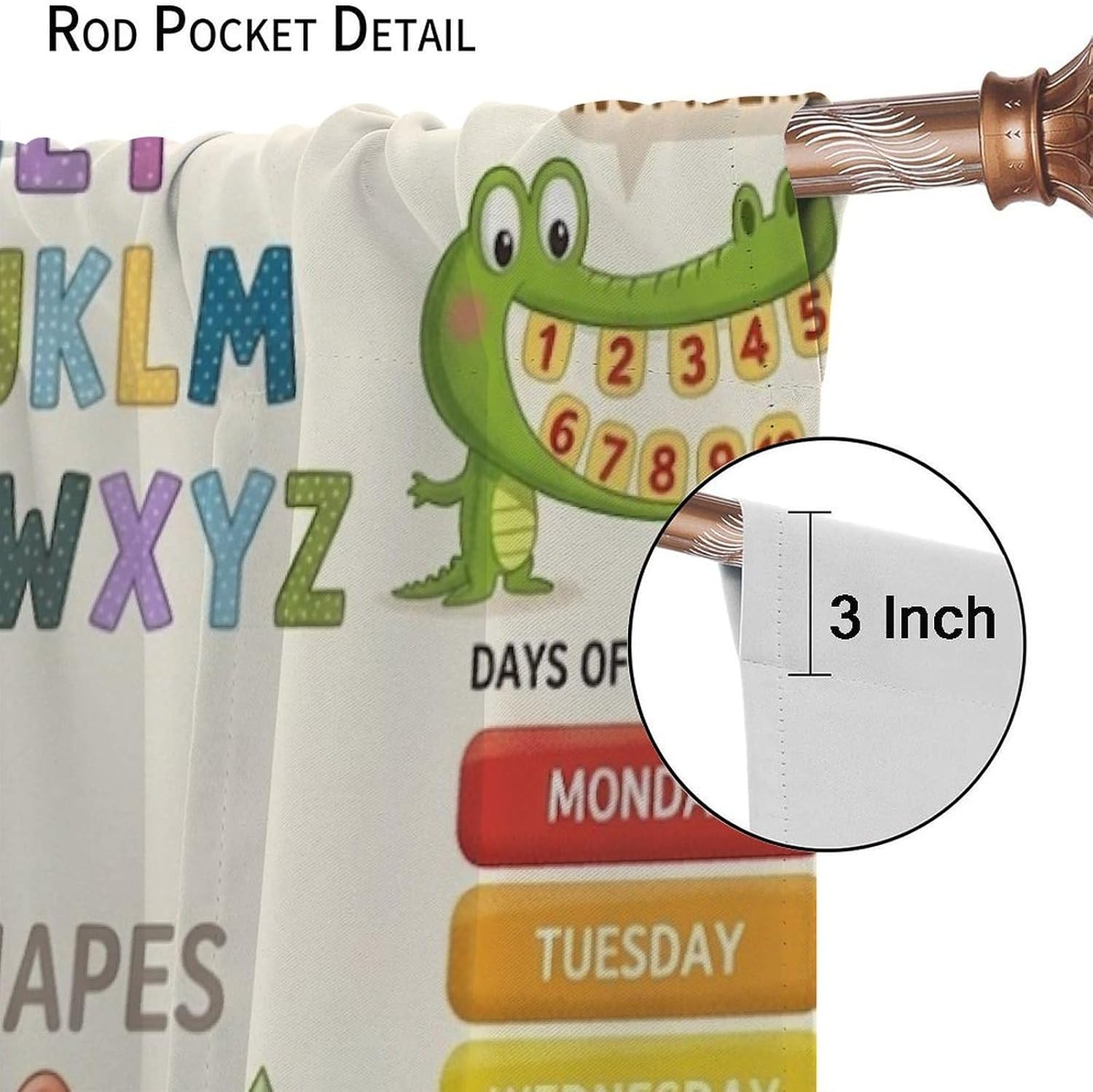 Educational Blackout Curtains for Children's Bedrooms and Playrooms, Featuring Letters, Numbers, Colors, Shapes, Days of The Week, and Weather Patterns42X45 Inch