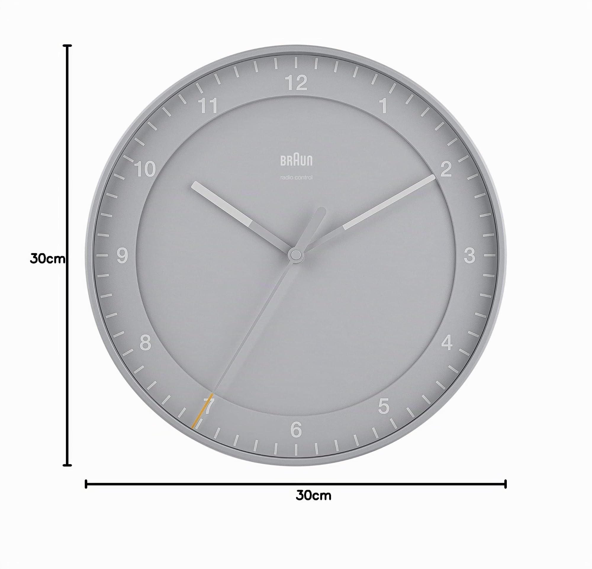 Braun Classic Funkuhr für die mitteleuropäische Zeitzone (DCF/GMT+1) mit geräuschlosem Uhrwerk, leicht ablesbar, 30 cm Durchmesser in Grau, Modell BC17G-DCF