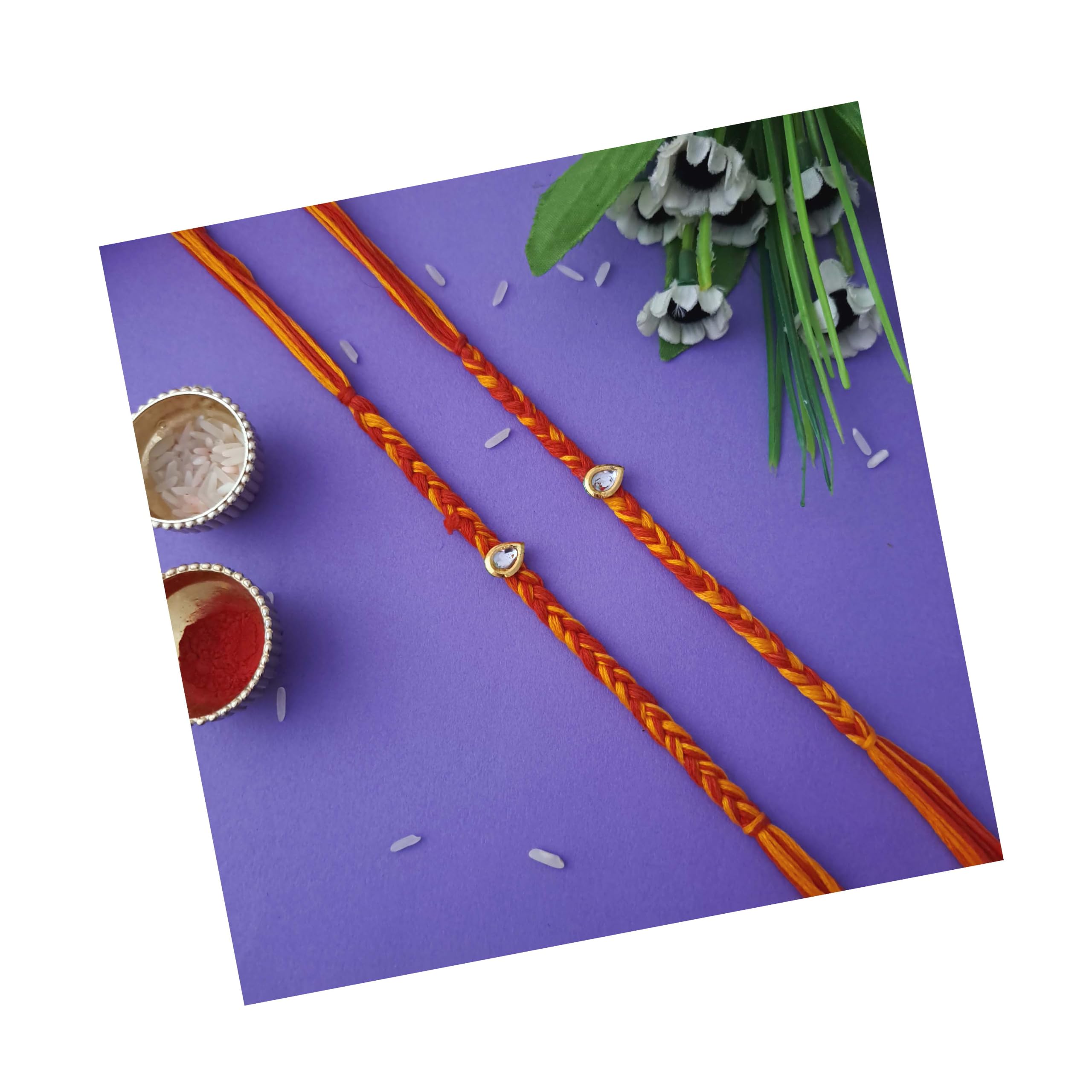 Kundan Stone Mauli Cotton Thread Kalawa Pooja Dhaga Bracelet For (Men & Women) Raksha Sutra Decorative Handmade Moli Mahakal Dhaaga Hand Band (Set of 2) MCI-RAKHI-2026-152-image-43