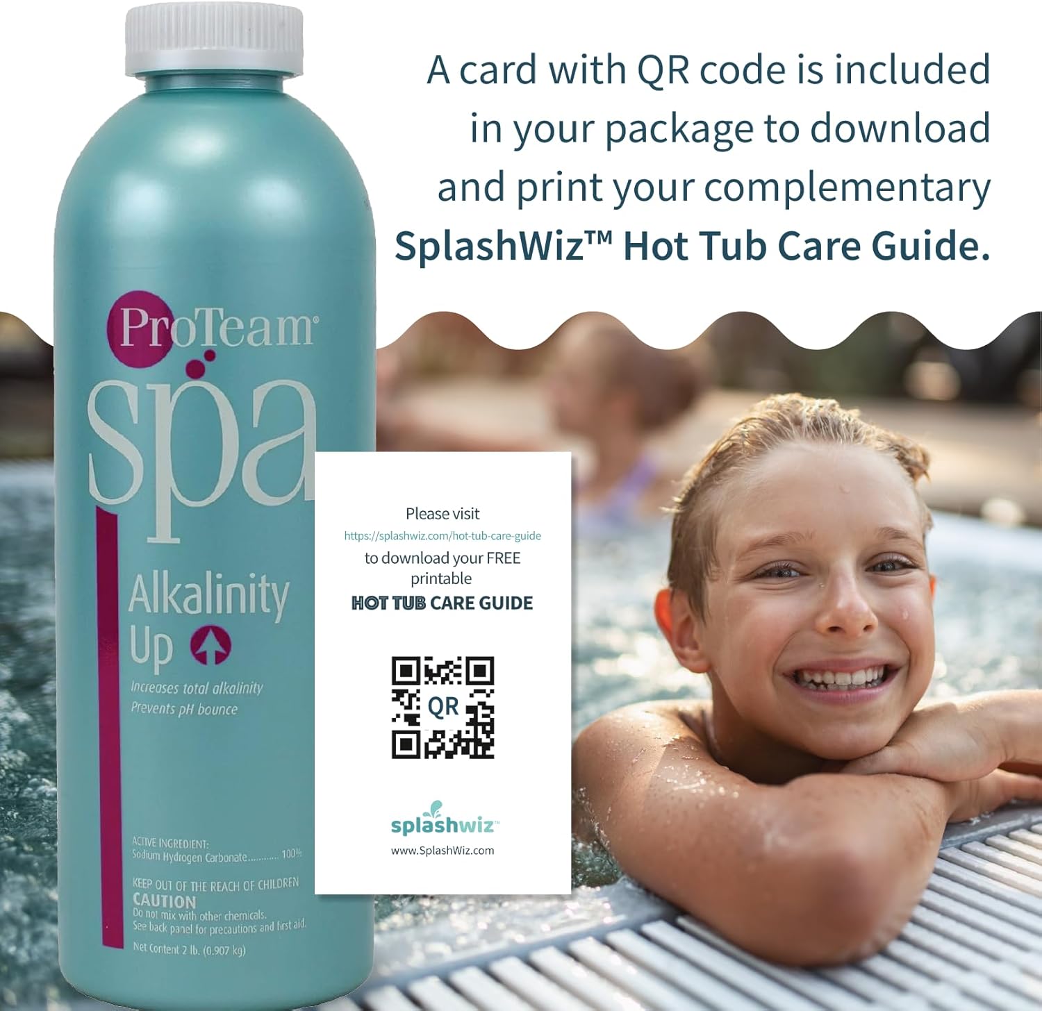 ProTeam Spa Alkalinity Increaser for Hot Tub to Keep Alkalinity Up for hot tub spa - with SplashWiz Spa & Hot Tub Chemicals Care Guide e-Book - Made in USA (2 lb)