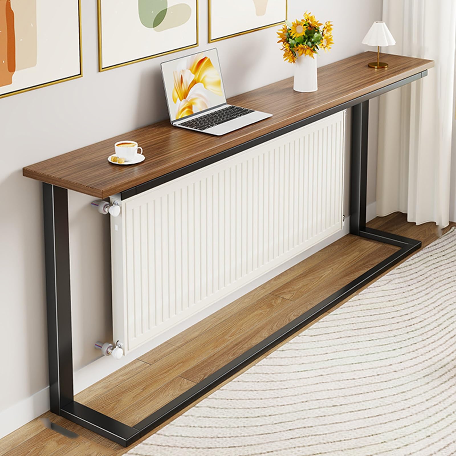 Estrecho Mueble radiador, Estante metálico balda radiador, Cubre radiadores, Mesa Auxiliar Minimalista para sofá, Pasillo, Sala de Estar y recibidor(Brown,120x80x20cm/47x31x8in)