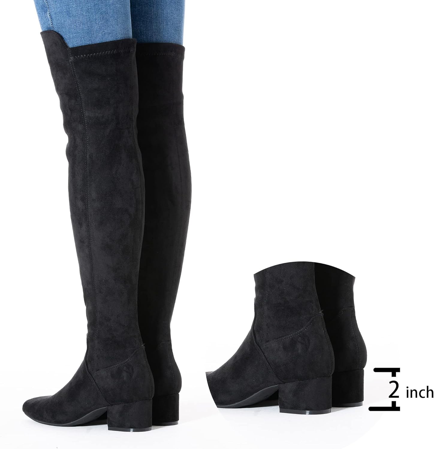 Mtzyoa Women Over The Knee Boots Suede Thigh High Low Block Heel Stretch OTK Walking Comfort - Image 6