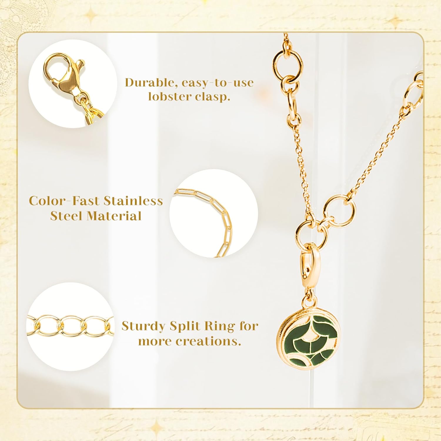 Wisreach 18K Gold & Silver Chain for Jewelry Making, 80 Feet 14 Rolls DIY Bracelet Chains with 200 Jump Rings, 20 Lobster Clasps & 20 Connectors