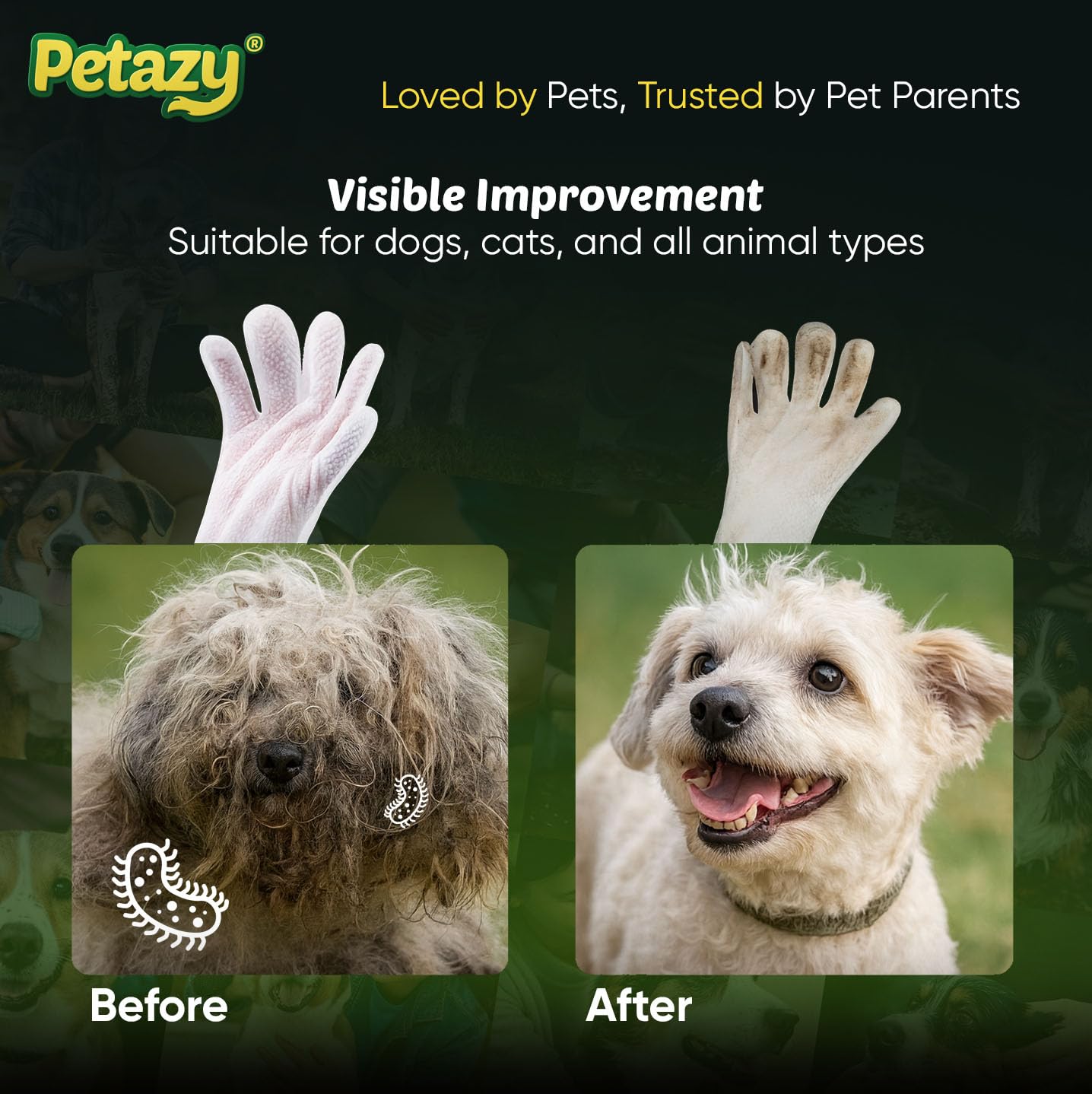 Pet Glove Wipes for Dogs & Cats – 50 Pack | Hypoallergenic, No Rinse, Extra Thick Cleaning Gloves with Aloe & Coconut Oil | Paws, Face, Ears & Butt | Travel Friendly, Gentle & Safe - image 5