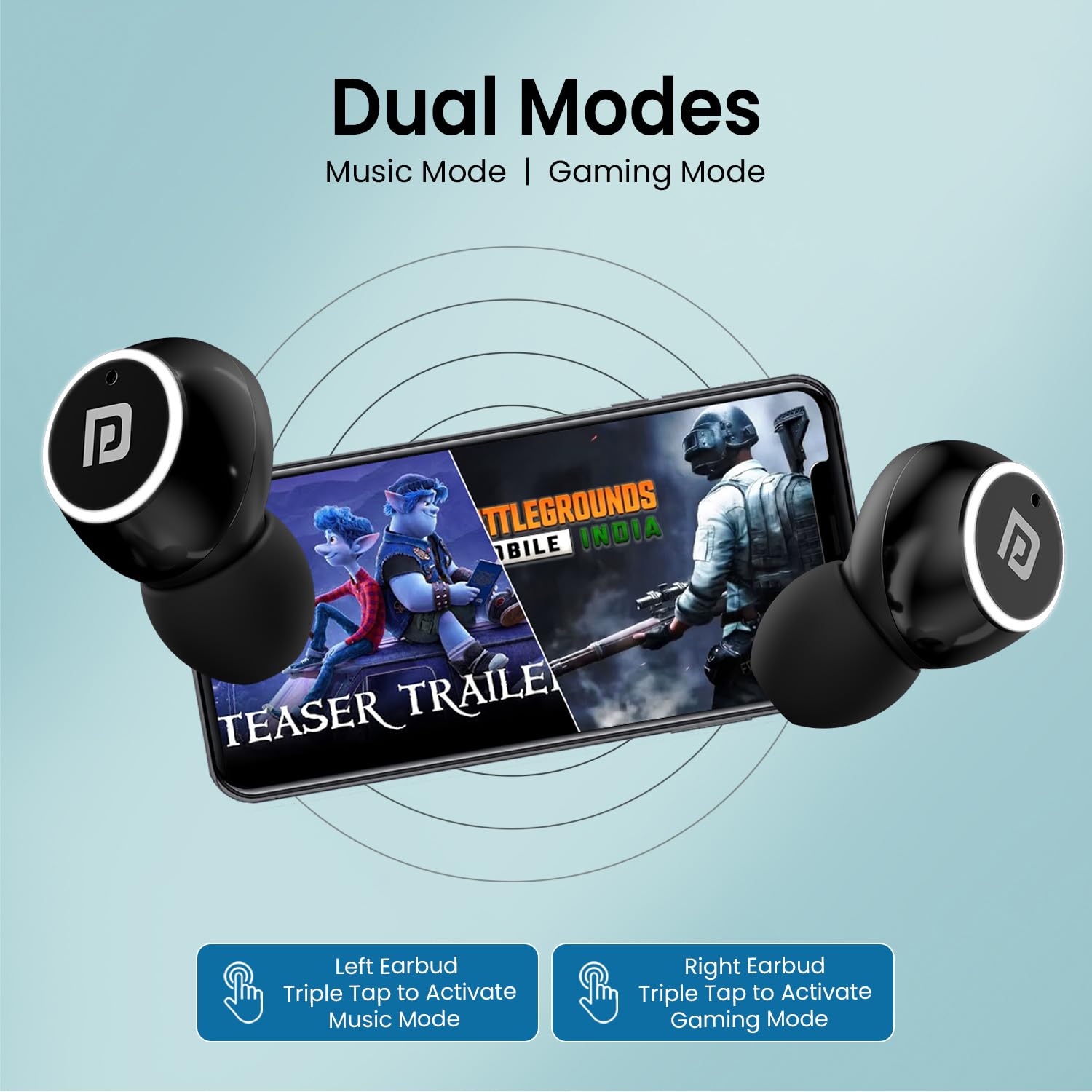 Portronics Harmonics Twins S13 in Ear True Wireless Earbuds with Mic, 24H Playtime, Game/Music Mode, Touch Control, 8mm Driver, Bluetooth 5.3v,IPX5 Water Resistance, Type C Fast Charging(Black) — Amazon image 4