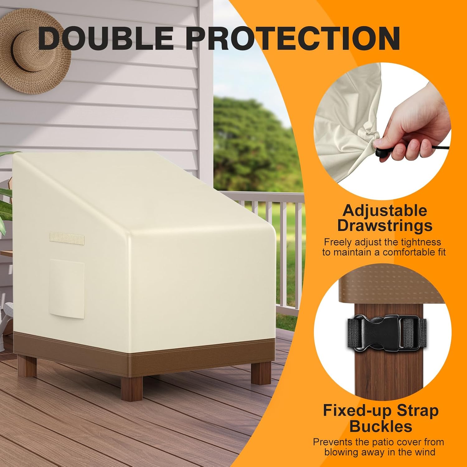 Patio Chair Covers Waterproof Heavy Duty Outdoor Furniture Cover with Air Vents for Lounge Lawn Deep Seat Outdoor Chair Beige & Brown 32W x 37D x 36H Inches (4 Pack)