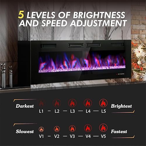 Miniatura 5 de MFSTUDIO Chimenea eléctrica de 72 pulgadas con control remoto y pantalla táctil, calentador de chimenea empotrado y montado en la pared, chimenea