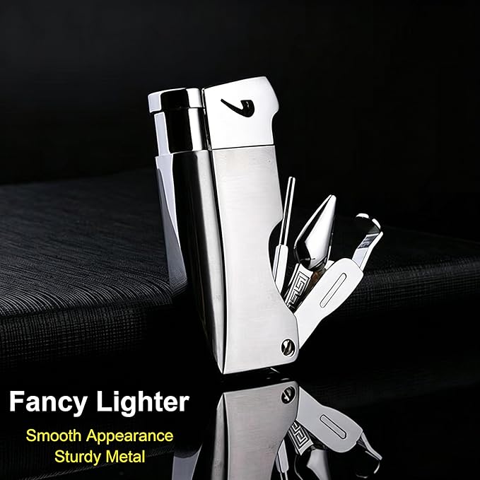 Encendedor butano soft flame con herramienta 3 en 1, recargable, plateado miniatura 5