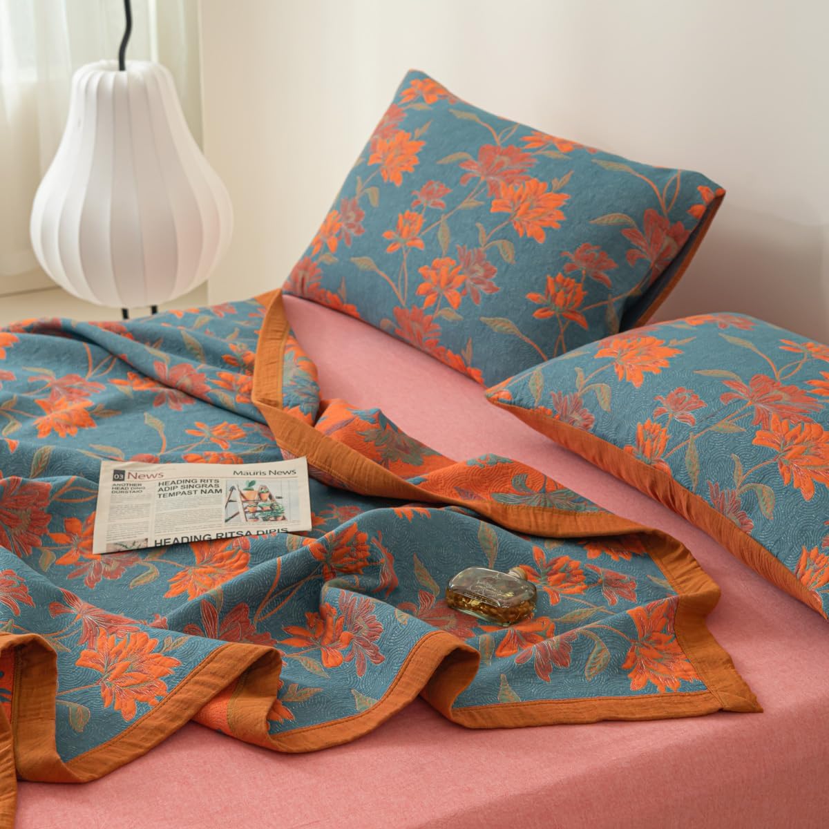 100% Cotton Muslin Pillow Shams Set of 2 Jacquard Bohomian Mandala Floral Pillow Covers, Soft 3 Layers Gauzy Reversible Pillow Protectors, 20"x30"