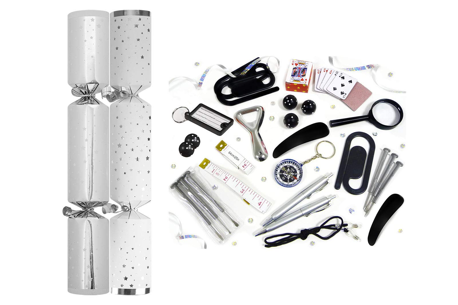 RSW 50 Silver Star 12" Christmas Crackers New Year Party Bulk Xmas