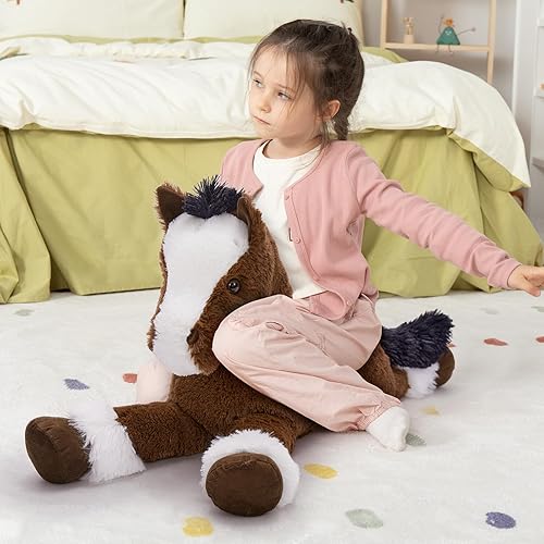 Miniatura 5 de MaoGoLan Peluche de caballo grande para niño, juguete de peluche de caballo grande para niña, poni montable de peluche para niños, almohada de