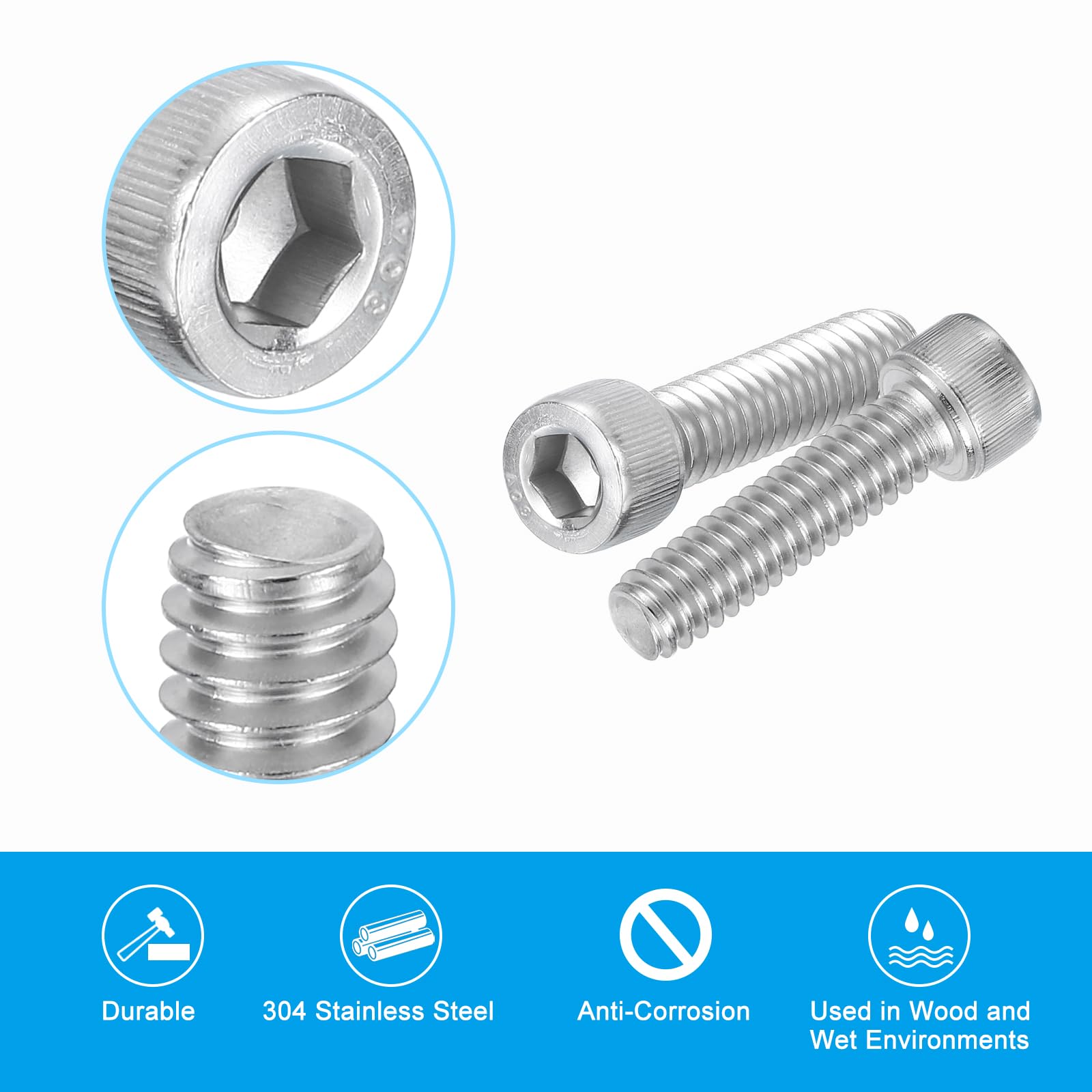 PATIKIL 1/4-20 x 1" Hex Socket Cap Head Screw Bolt, 20Pcs 304 Stainless Steel 18-8 - Image 4