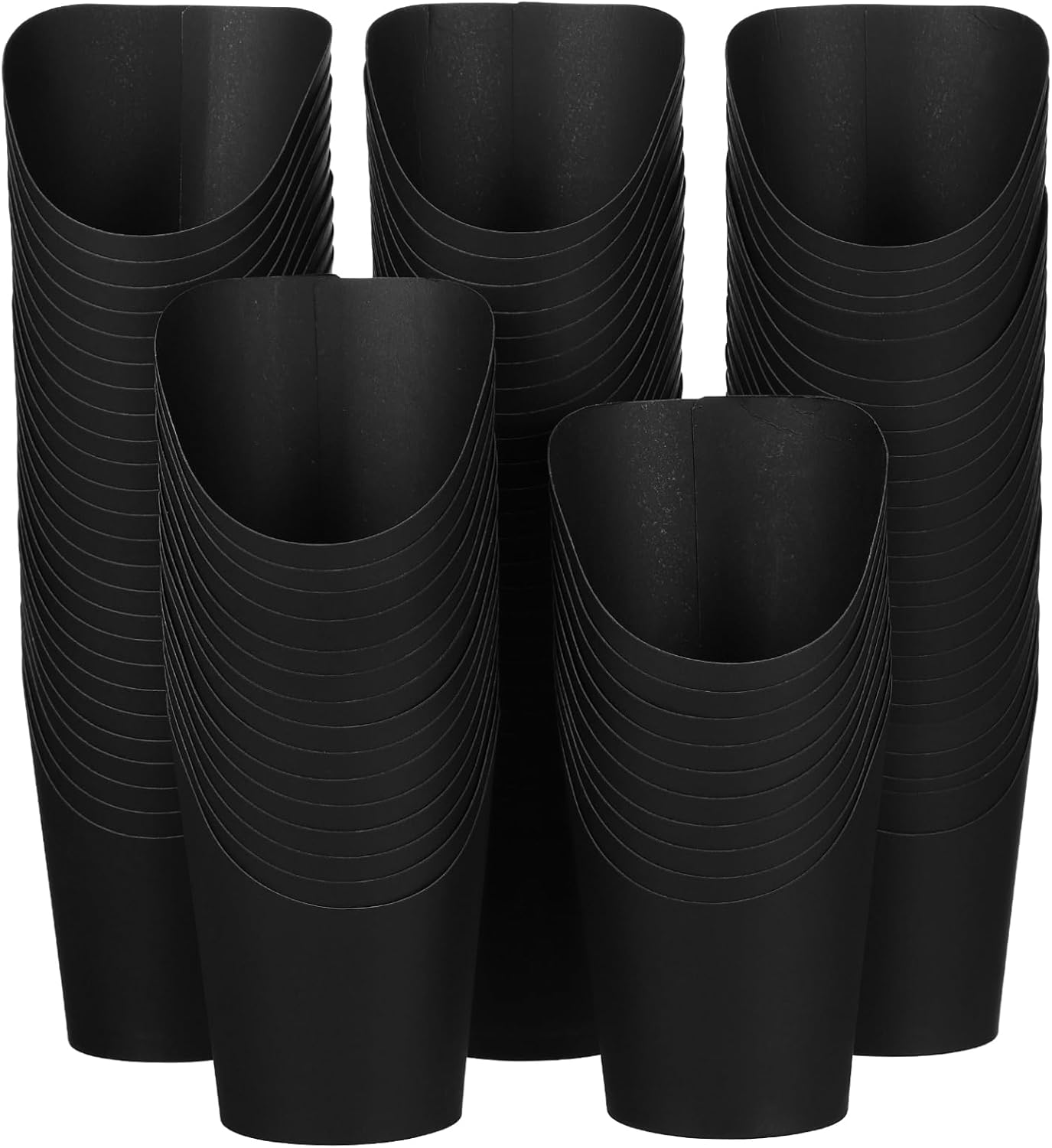 100 Pcs Black Slanted French Fry Holders Large 14oz Paper Snack Containers Party Appetizer Cups Bulk Packaging