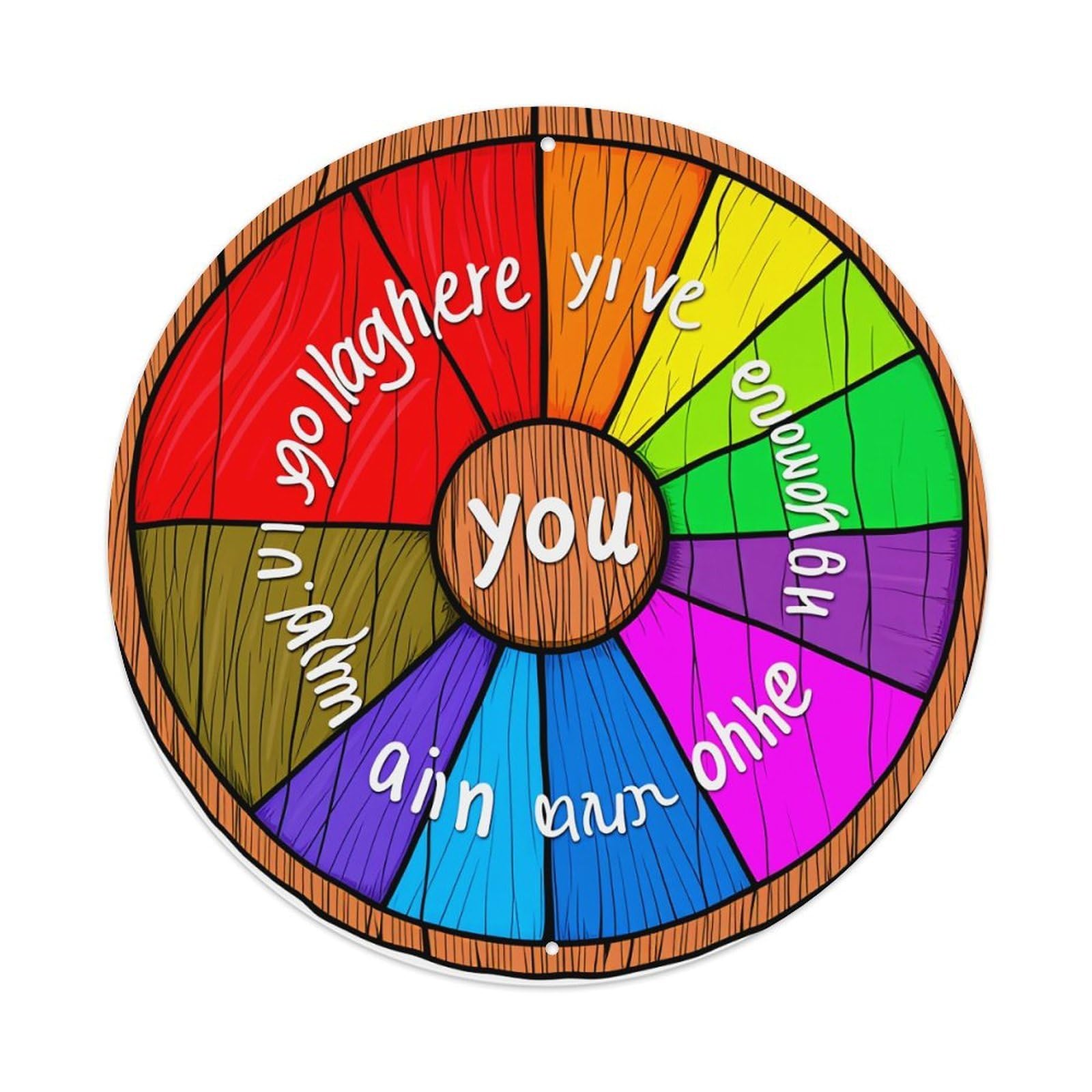 Colorful Wheel With Words Around Center Round Tin Sign Vintage Style Metal Sign Home Bar Garden Wall Plaque Decor Metal Poster 8x8 Inch
