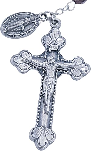 Miniatura 3 de Rosario de cuentas de vidrio pulido al fuego con amatista de corazón sagrado de Praga, rosario con centro de crucifijo, rosarios católicos para