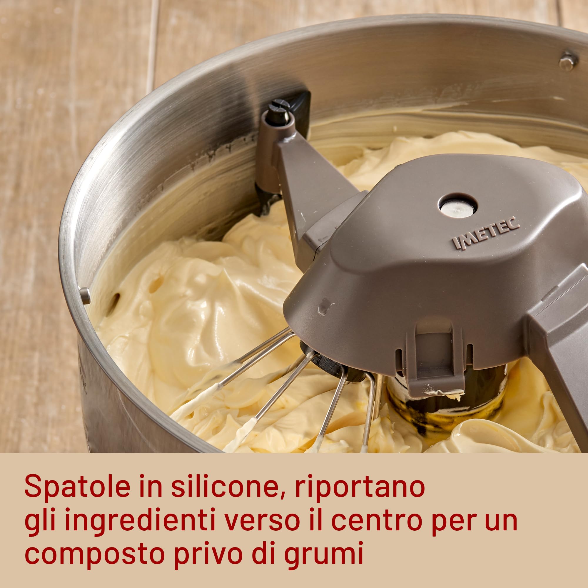 Imetec CakeLover, Impastatrice Planetaria di 5L per Torte, Dolci, Pizza, Pane, Pasta – 1500 W, 6 Velocità, Ciotola in Acciaio Inox, Doppio Gancio, Fruste – Design Compatto, Ricettario Incluso