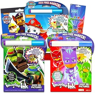 Disney Magic Ink Coloring Book Set - Bundle of 3 Imagine Ink Books for Boys Kids Toddlers Featuring PJ Masks, Paw Patrol and TMNT with Invisible Ink Pens and Stickers