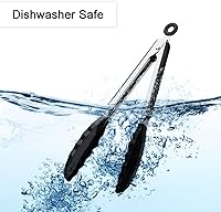 Vista 4 de Pinzas de silicona para freidora de aire, paquete de 2, color negro, silicona de alta calidad, sin BPA, antiadherentes, de acero inoxidable