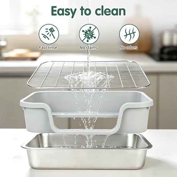 Rypet Stainless Steel Rabbit Litter Box, Bunny Litter Box with High Sides