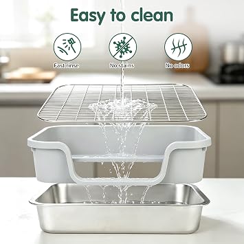 Rypet Stainless Steel Rabbit Litter Box, Bunny Litter Box with High Sides