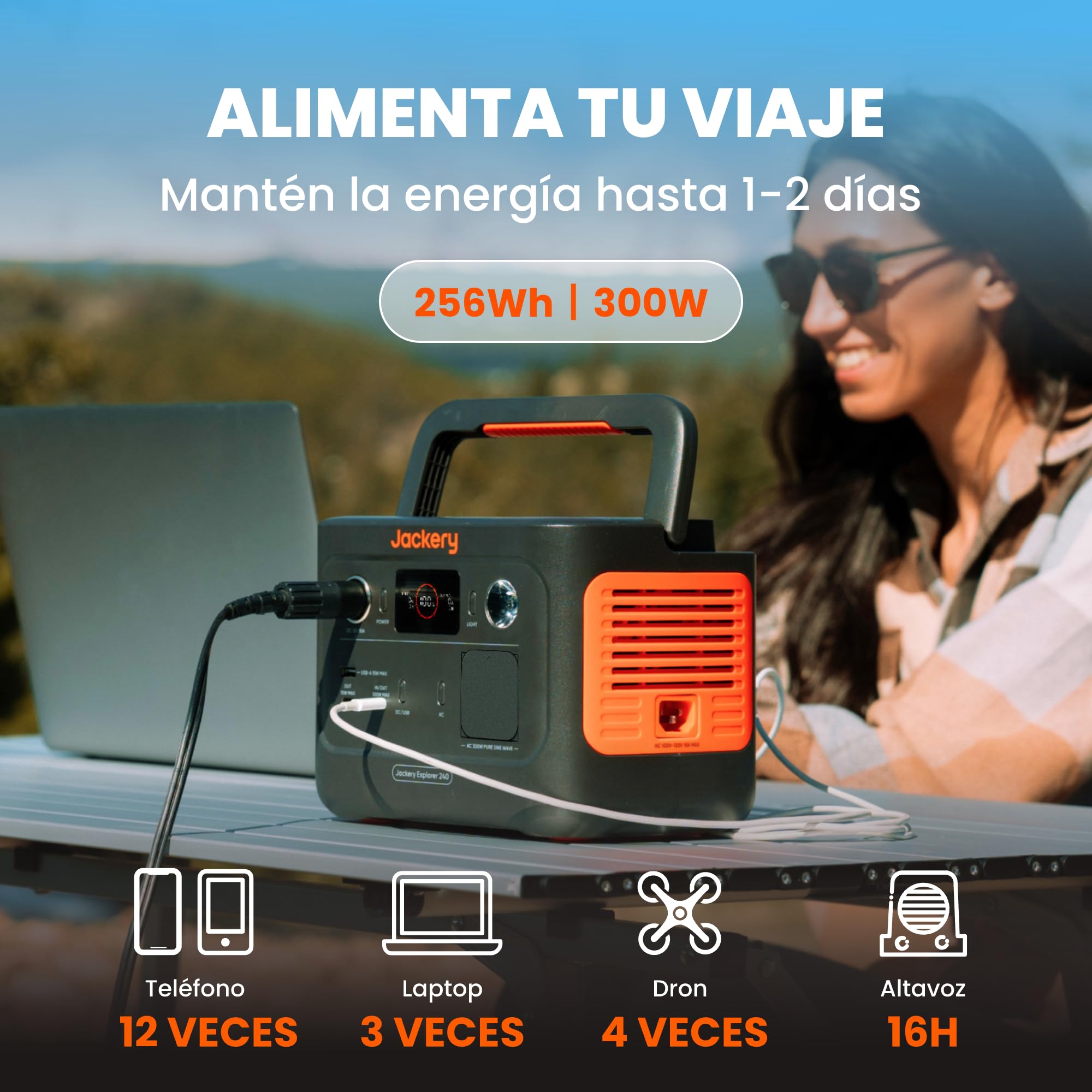 Estación de Energía Portátil Jackery Explorer 240 V2, 256Wh Batería LiFeP04, 300W CA/100W USB-C Salida, Carga Completa Rápida 1H vía APP, Generador Solar para Exteriores, Camping, Emergencia