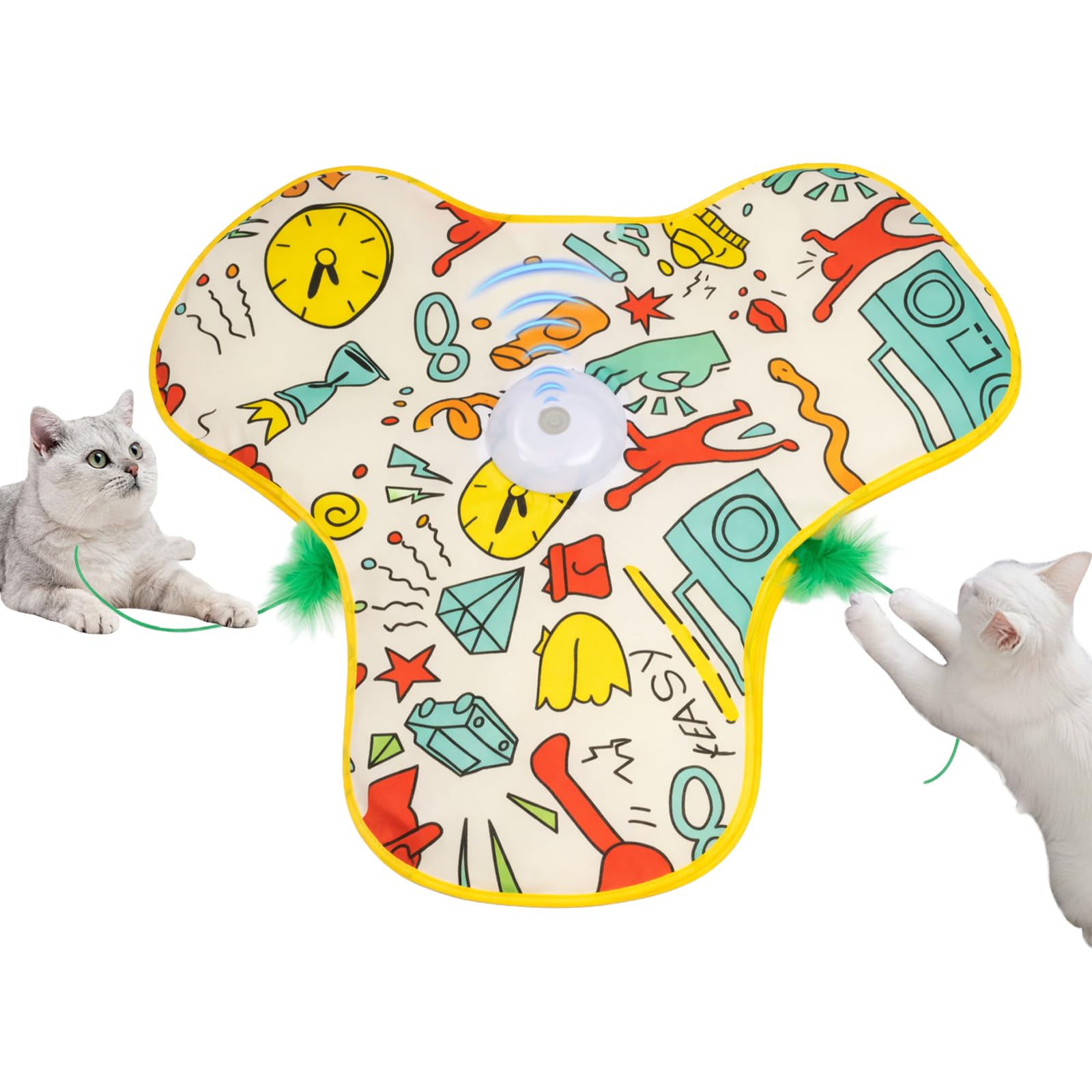 LN COZY CORNER Hide and Seek Interactive Cat Toy – Automatic Moving Feather Toy with Motion Sensor & 3 Modes, USB Rechargeable, Mouse Squeaky Sound, Self-Play for Indoor Cats, Kittens (Yellow)