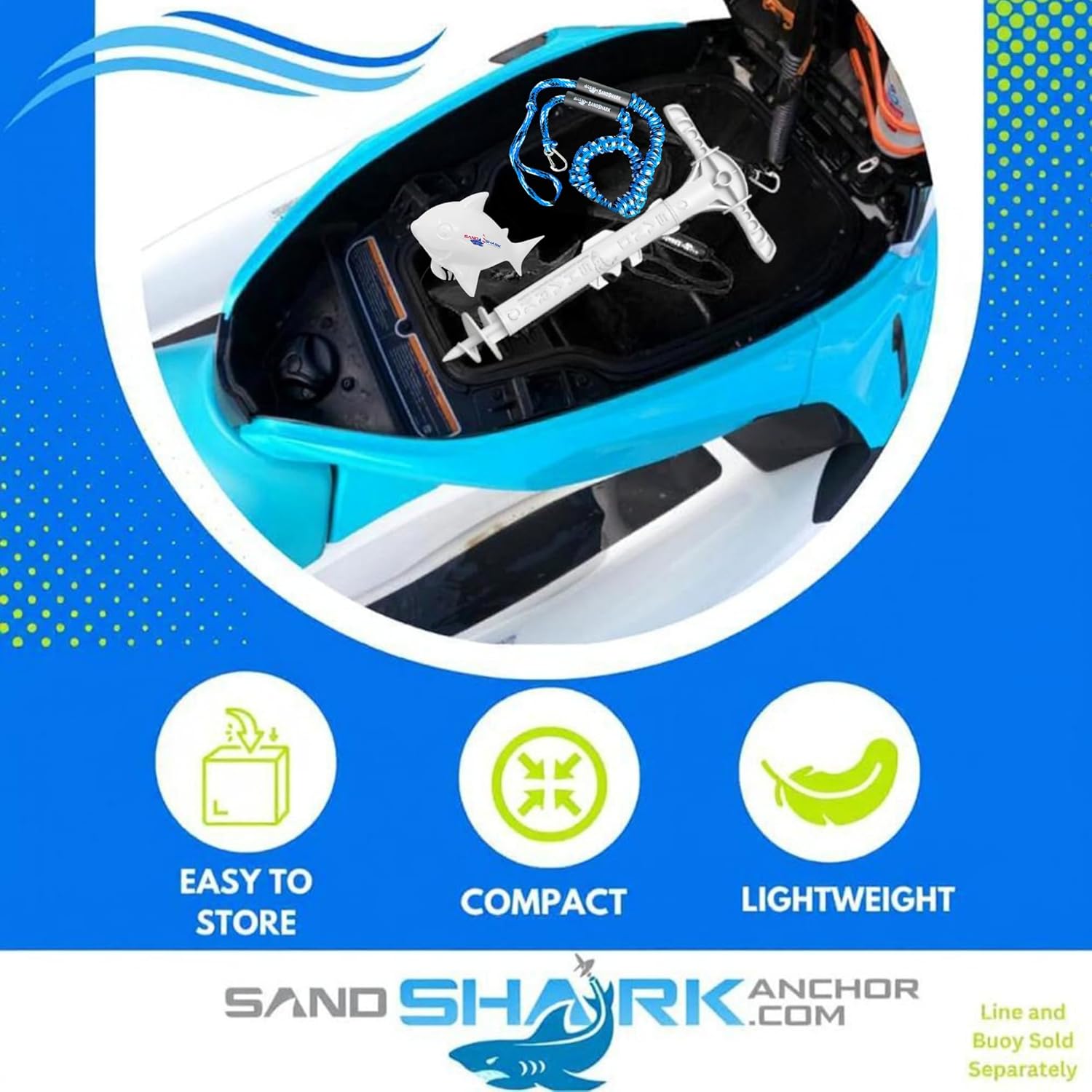 SandShark New Sport Boat Anchor and Jet Ski Anchor. Shallow Water Anchor Pole for Boat and PWC. Sand Anchor Kit for Boat and Kayak Anchor System. Easy Storage, High-Strength ABS