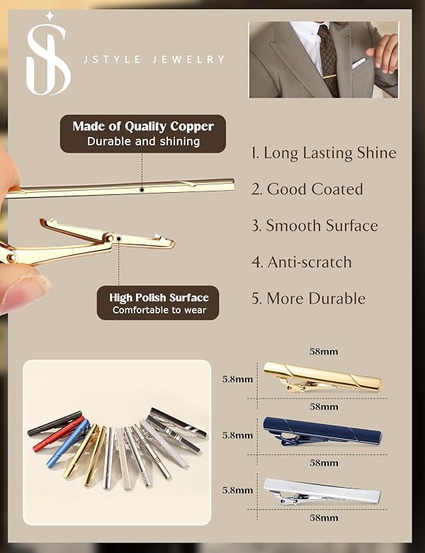 Jstyle 12 Pcs Tie Clips for Men Classic Tie Bar Clip Set for Regular Ties Necktie Tie Bar Pinch Clips for Wedding Anniversary Business Luxury Box by Jstyle - Image 3