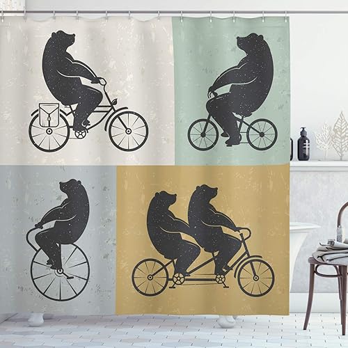 Miniatura 107 de Ambesonne Cortina de ducha amarilla, inspirada en pícnic, temática de los años 50, 60 y 70, estampado de lunares retro, juego de decoración de baño