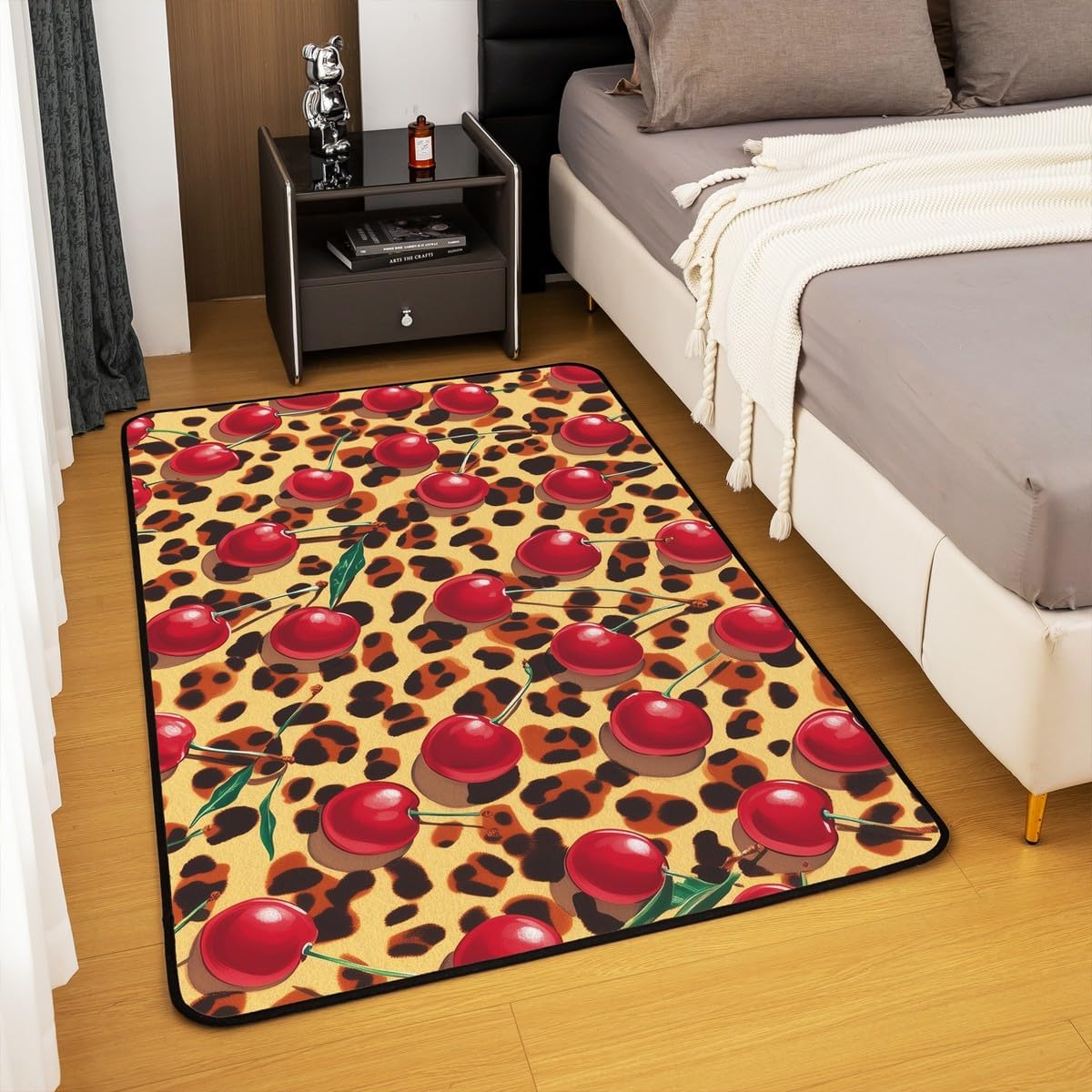 Feelyou Leopard Decorative Carpet Red Cherry Cheetah Print Living Room Rugs for Kids Boys Girls Animal Fur Print Area Rug 5x7 Leopard Indoor Floor Mat