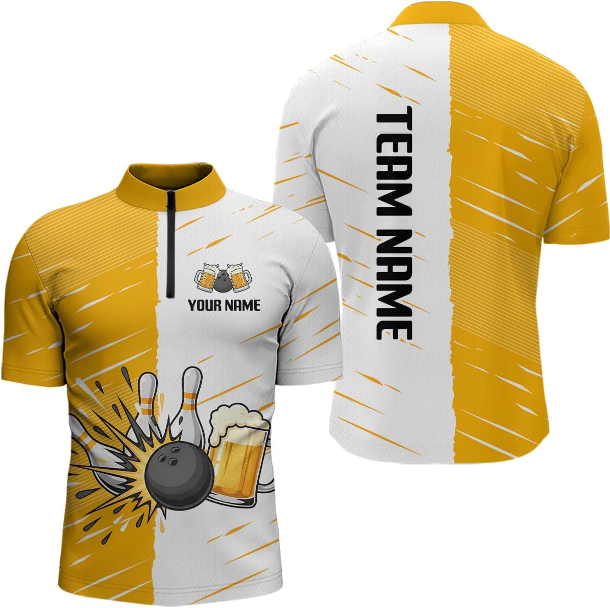 Beer Bowling Shirts for Men Women Team Funny Beer Bowling Jersey Custom Bowling Polo and Zip Bowling Shirts