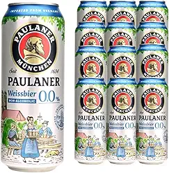 Paulaner Weissbier, Cerveja Alemã Zero Álcool, Kit com 12 Latas de 500ml