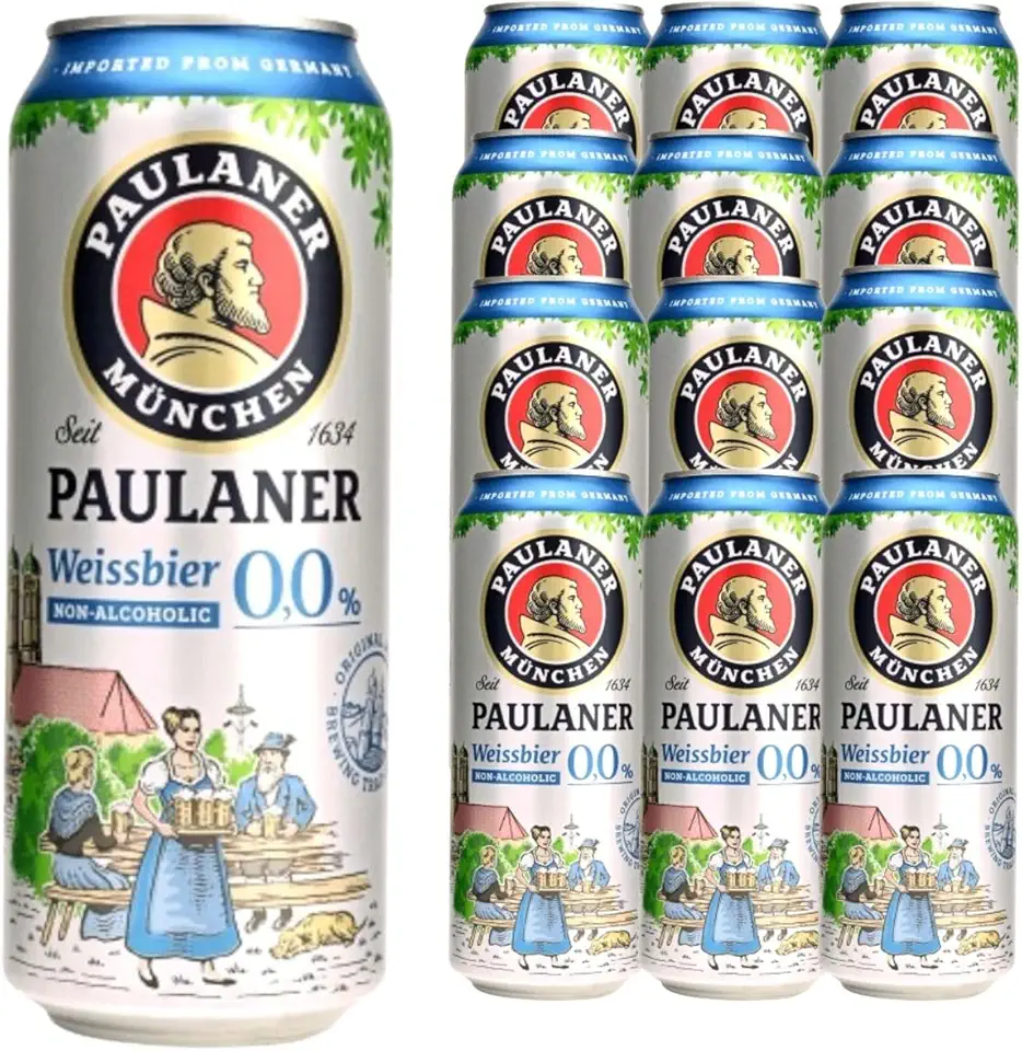 Paulaner Weissbier, Cerveja Alemã Zero Álcool, Kit com 12 Latas de 500ml