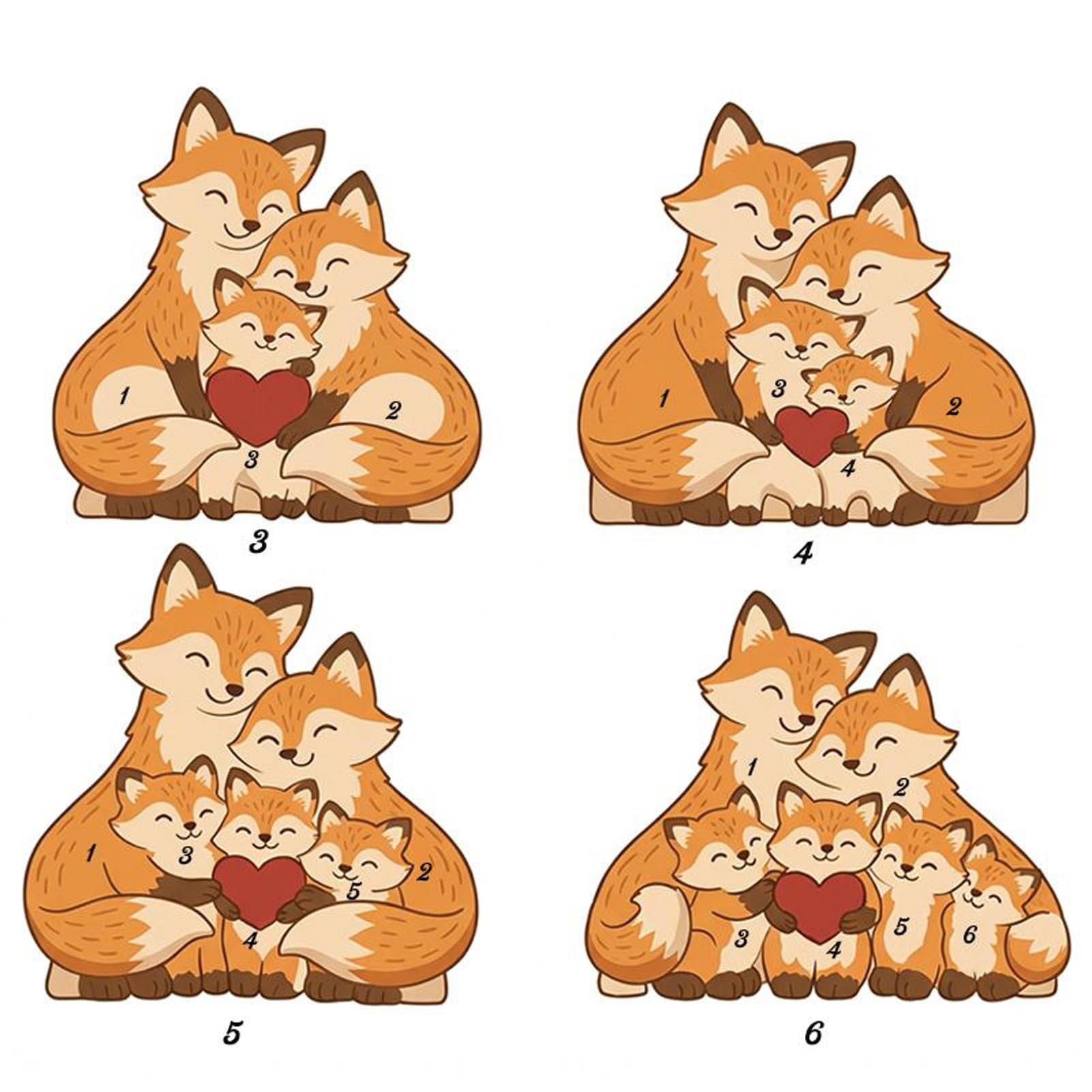 Drawelry Puzzle en Bois Personnalisé Famille avec Figurine Animale Gravée, Décoration Maison Cadeau pour Maman Papa Enfant Renard-A