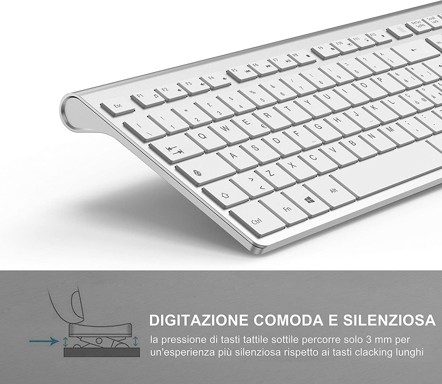 JOYACCESS Tastiera e Mouse Wireless Ricaricabile,Full Size Compatto Tastiera Mouse Wireless Costruito in 500mA Ricaricabile Batteria,2,4 GHz Tastiera WirelessLayout Italiano QWERTY per PC,Laptop