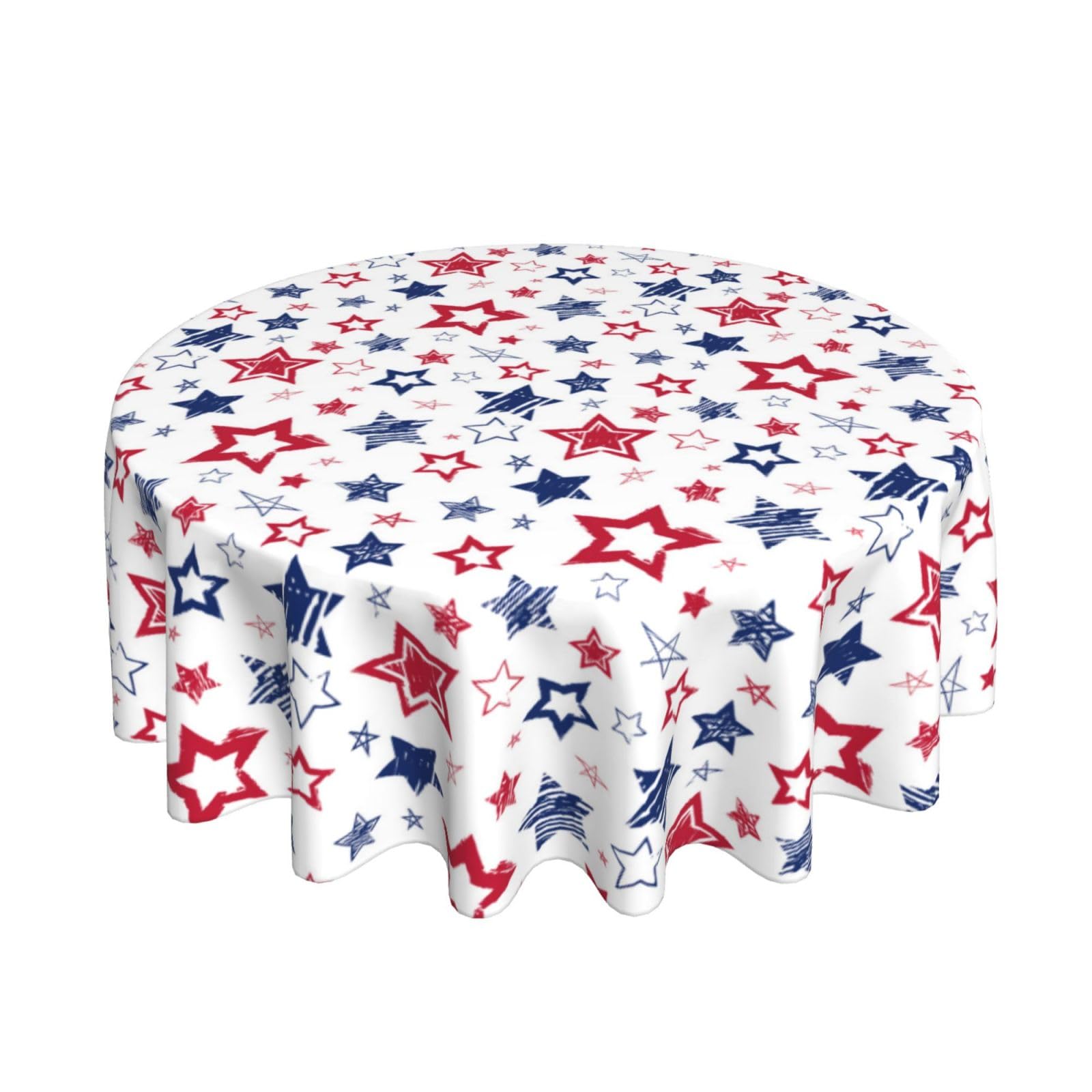 BYONEESS 4th of July Round Tablecloth 60 Inch Patriotic Memorial Day Red Blue Stars Table Cloth Independence Day Circular Table Cover for Party Kitchen Picnic Dinner Outdoor Decor