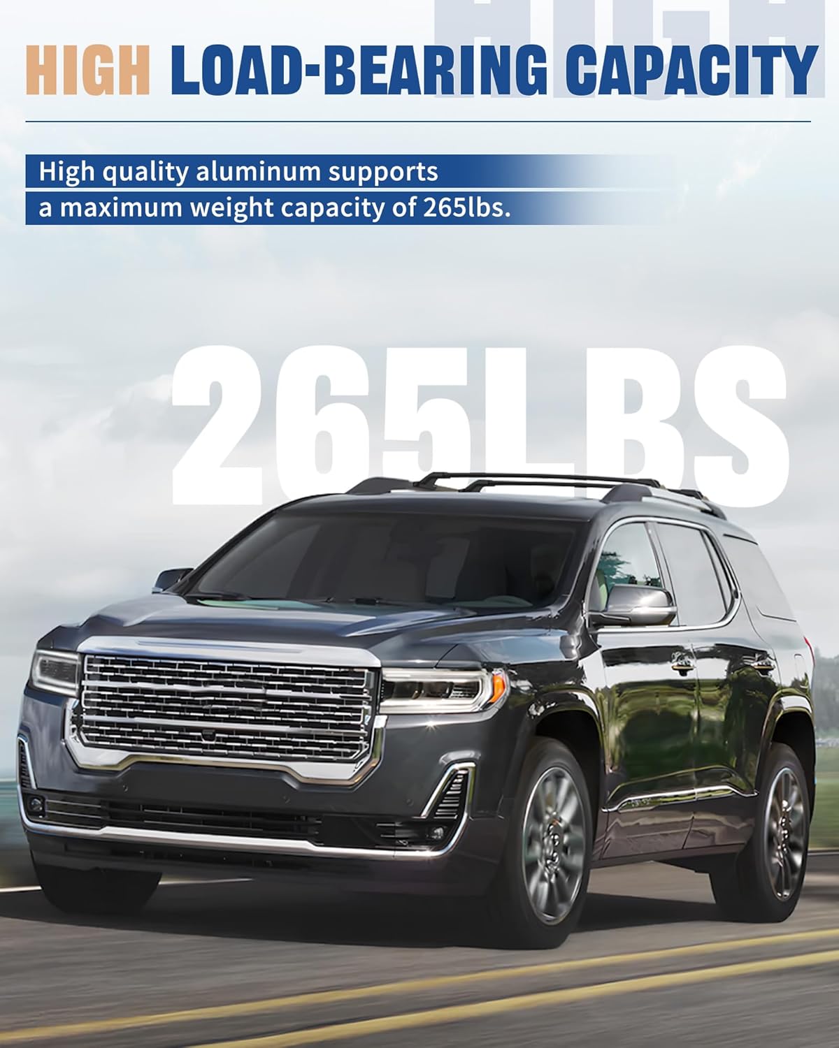 265lbs Lockable Heavy Duty Roof Rack Cross Bar for GMC Acadia 2017-2023 Cargo Bar Multi Functional Design for Bike Kayak Luggage