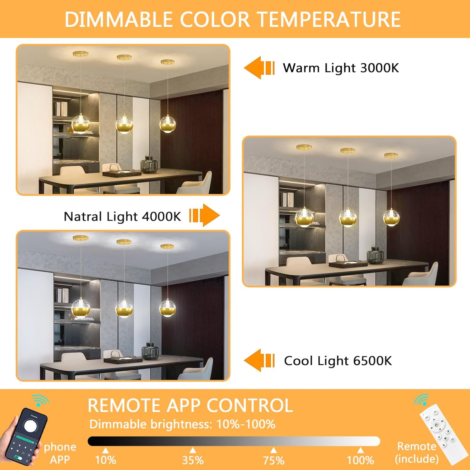 Modern Pendant Light 1 Light Dimmable LED Crystal Chandelier for Kitchen Island Gold Mini Globe Chandelier for Dining Room Bedroom